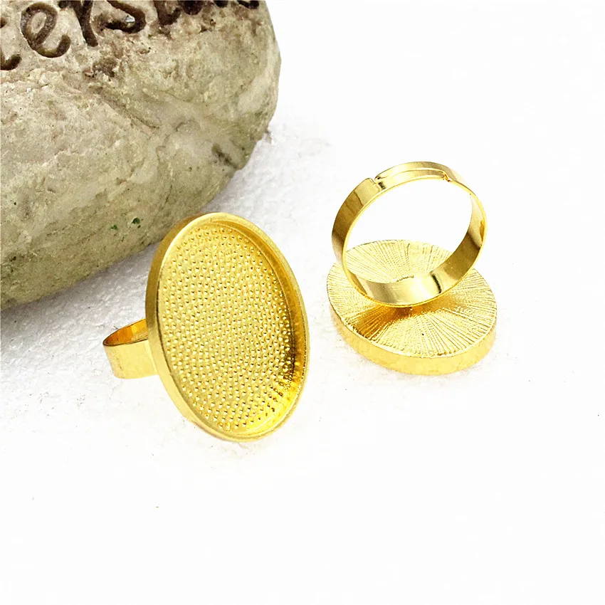 Onebeading Fit 18x25mm Oval Cabochons Metal Ring Blank Setting Bezel Tray Base DIY Ring Making Accessories 10pcs K05124