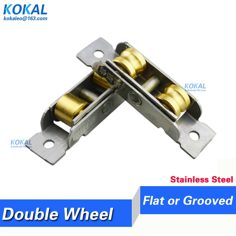 77/88 series u groove flat type plastic window door double brass roller wheel low noise ball bearing sliding door wheel 14/16mm