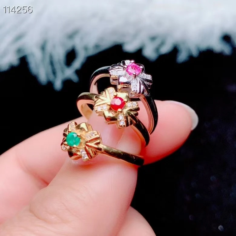 مجوهرات 925 فضية طبيعية روبي الياقوت الوردي الزمرد فتاة السيدات خاتم جميل الأوجه فلاش موضة جديدة دعم إعادة فحص #3