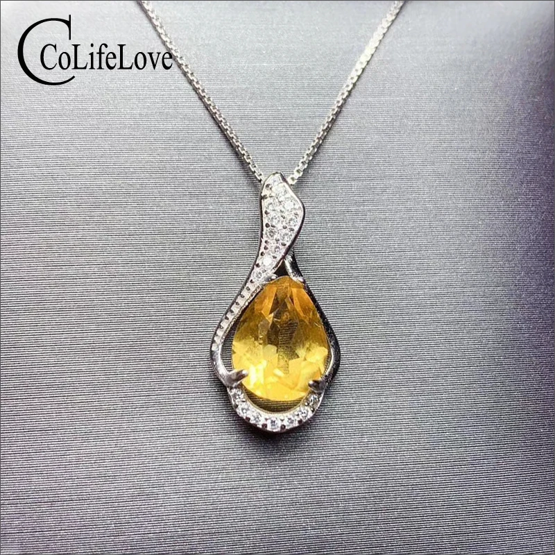 

CoLife Jewelry 925 Silver Crystal Pendant for Young Girl 7*9mm Natural Citrine Pendant Fashion Silver Gemstone Pendant