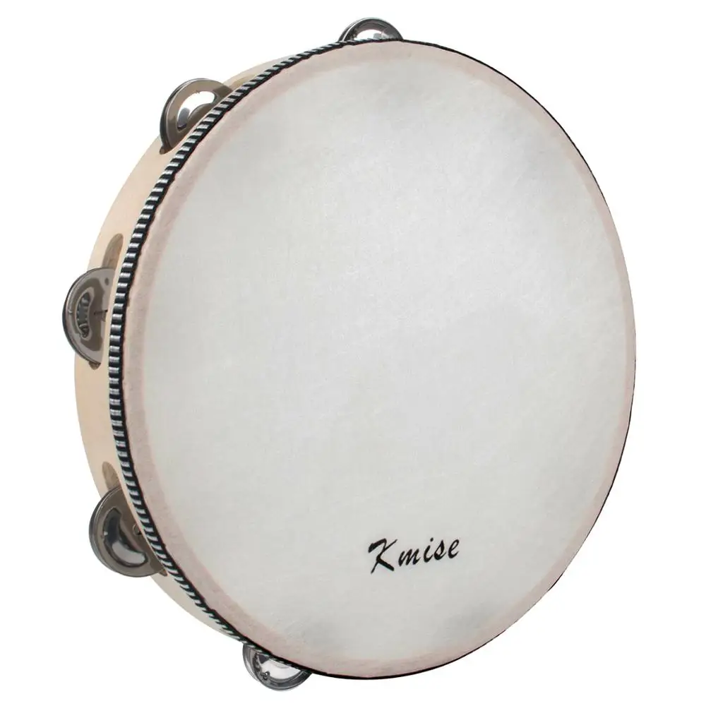 Kmise-Mão Held Tamborim, Metal Jingle Bell, Birch Wood, Instrumento de Percussão para Crianças, Educação Presente, 10"