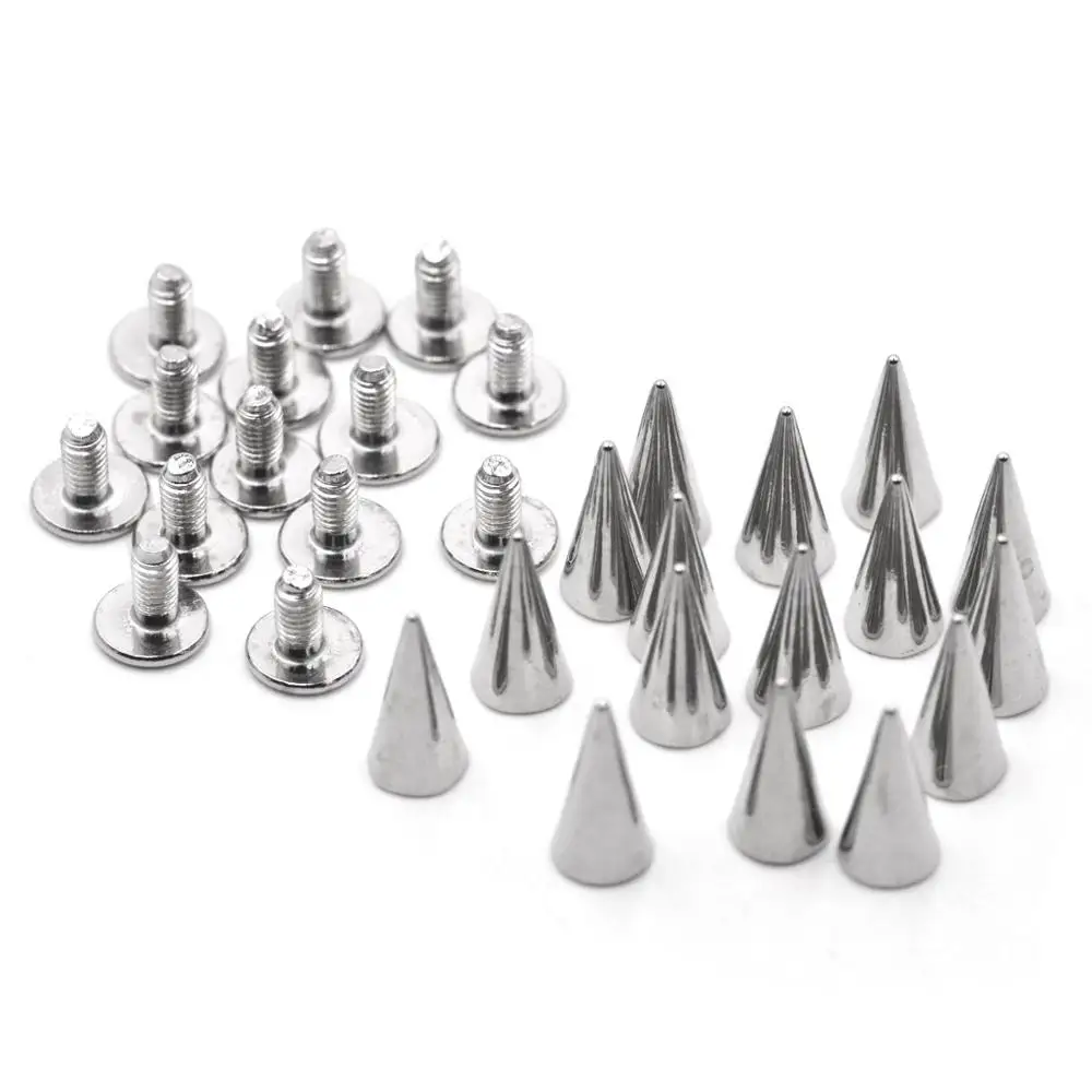 KALASO 20Pcs Silver Cone Rivet Screw Punk Style Stud Leathercraft Bullet Spikes DIY Craft Supplies Clothes Accessories 5.8*12mm