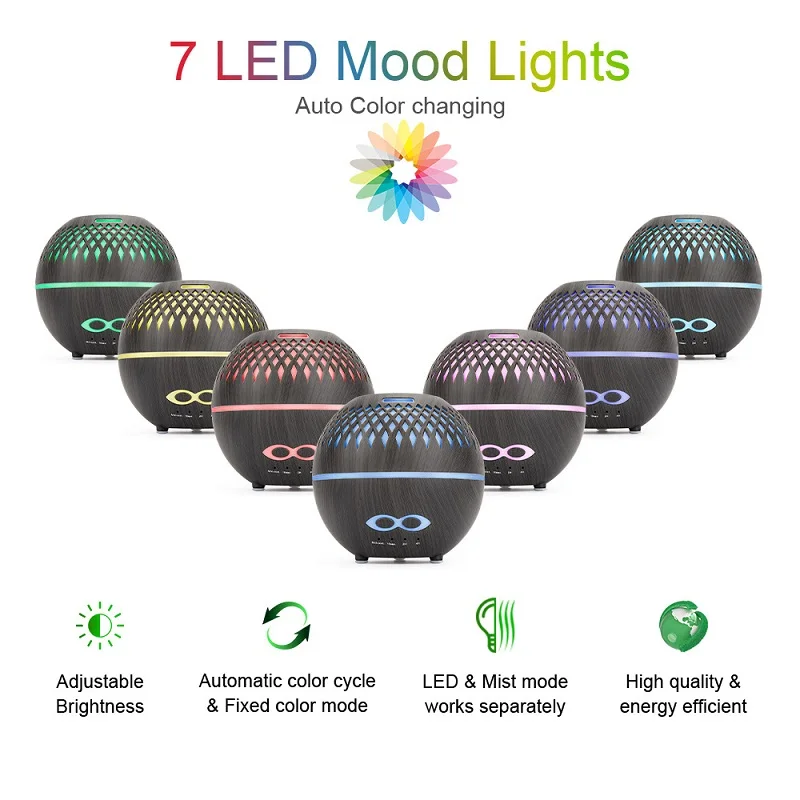 الروائح الناشر الضروري النفط المرطب إضاءة ديكور الغرفة، مع 4 إعدادات الموقت 400 مل التحكم عن بعد 7 LED ضوء القمر