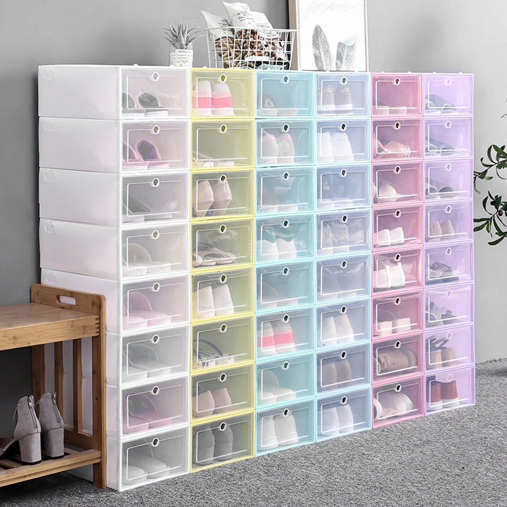 1PC lip-Open Cover Plastic Shoe Hanger Storage Transparent Shoe Box Drawer Divider Shoes Drawer Case Organizer Shoes Organizer