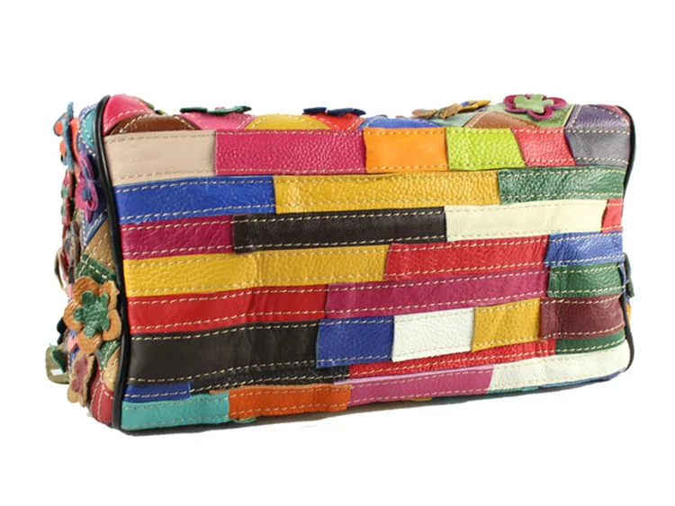 Borsa a mano in pelle di mucca patchwork floreale per donna 2024 Borsa a tracolla Bowler Boston multicolore in vera pelle di qualità femminile