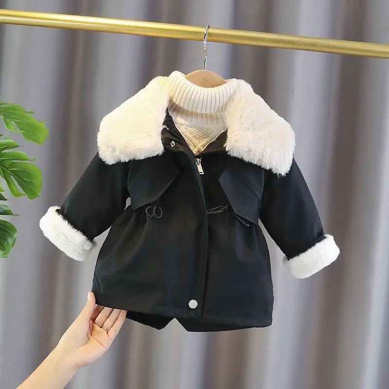 Girls Baby\'s Coat Jacket Outwear 2022 Black Thicken Winter Plus Velvet Warm Cotton Fleece High Quality Children\'s Clothing