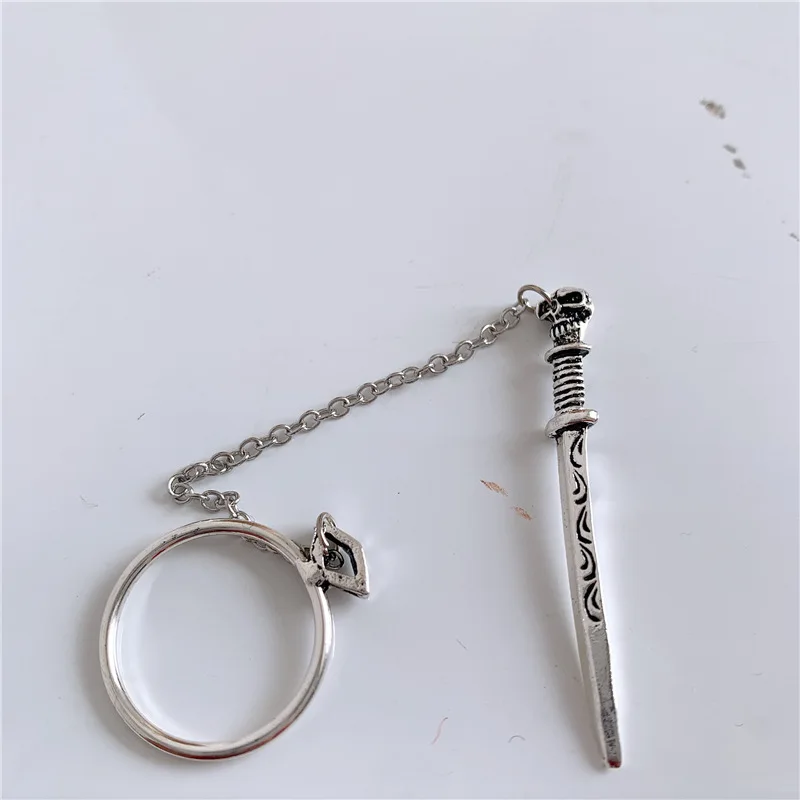 Personality Gothic Punk Style Sword Movable Plug-in Finger Ring for Men's and Women's Hip Hop Jewelry Super Cool Rings