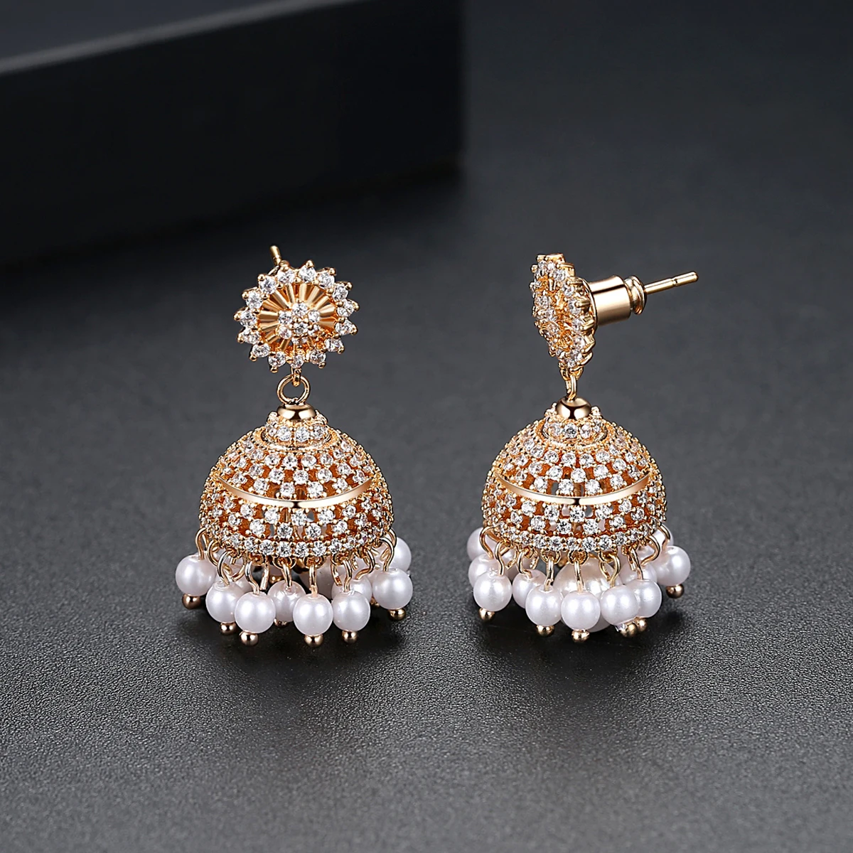 LUOTEEMI Bohemia Style Gold Color Drop Earrings For Women Shin CZ Stone Imitation Pearl India Style Dangle Earring Fashion Gift