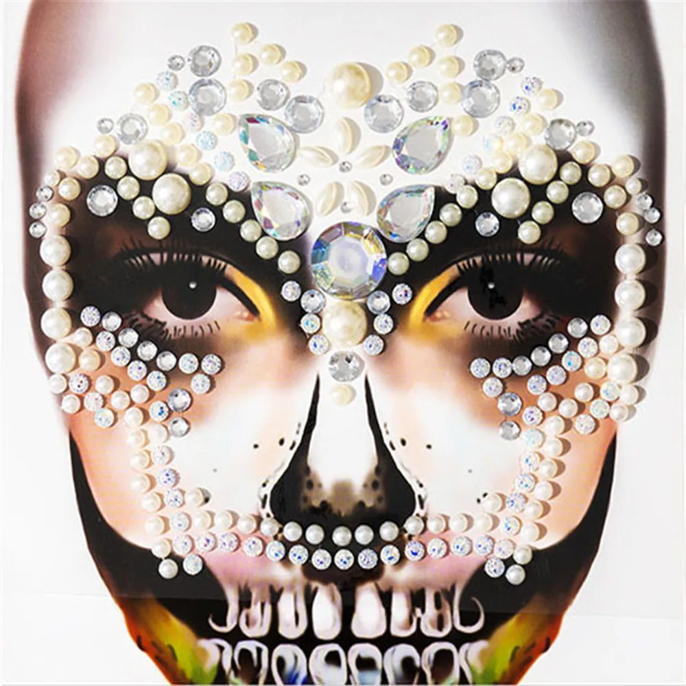 1 Pcs Halloween Body Art Makeup Party Festival Skull Bone Face Jewel Makeup Sticker For Carnival Night Clubbing Holiday Gift