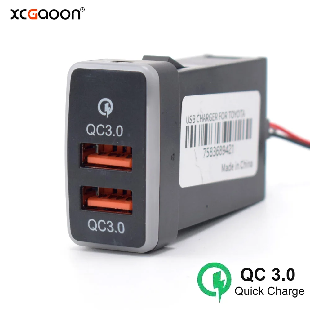 

Автомобильное зарядное устройство XCGaoon QC3.0, быстрая зарядка, два USB-порта, адаптер для телефона, КПК, DVR, кабель Plug & Play для TOYOTA Hilux VIGO