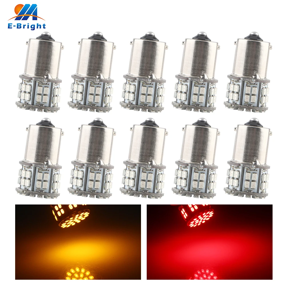 24V DC 10pcs Red Amber P21W 1156 BA15S 1157 1206 50 SMD Led Bulb Vehicles Backup Tail Light Turn Signal Parking Light Indicator