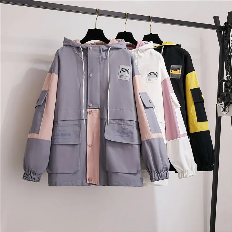 

Jacket female autumn new Korea ins Harajuku streetwear BF goods vintage fashion loose hooded long-sleeved casual women's jacket