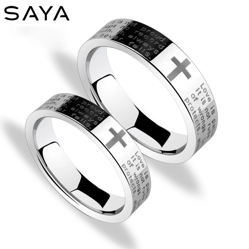 Tungsten Lovers Rings for Men Bible and Cross Couples Wedding Rings, Customized