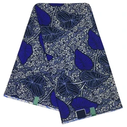 Nueva llegada tela estampada con cera africana de poliéster con patrón de hoja azul 6Yards \ lot