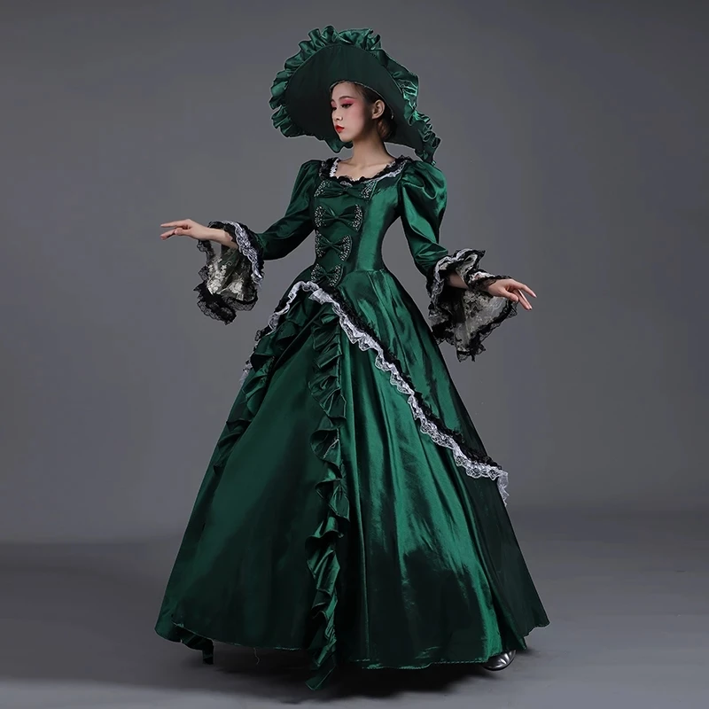 New blue-green palace dress baroque ball performance dress ladies Christmas party royal costume reenactment theater costume