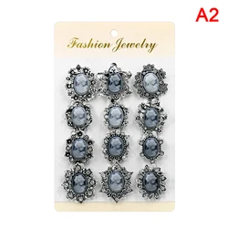 12Pcs/Set Beauty Head Brooch Set Vintage Style Resin And Rhinestones Cameo Brooch Pins