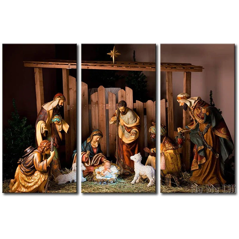 Christmas Nativity Scene Wall Art Canvas Prints Jesus Was Born In Manger Religion Picture Artwork For Living Room Decor