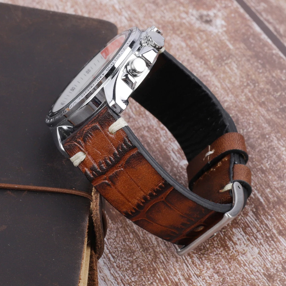 Handmade Alligator Stitching Watch Strap 18mm 20mm 22mm 24mm Quick Release Watch Belt Replacement Genuine Leather Watchband