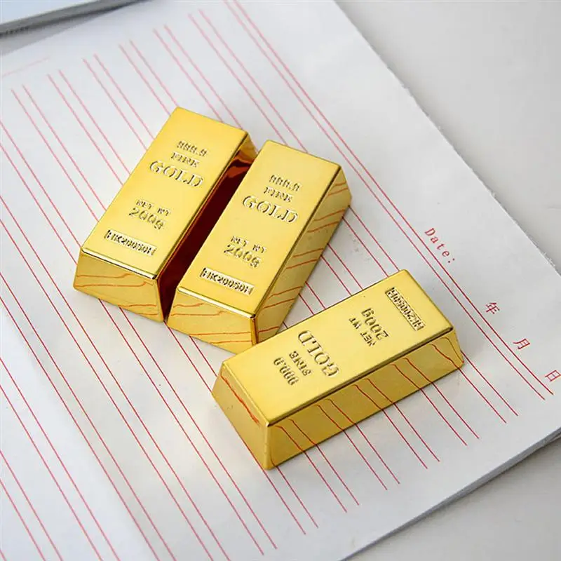 8 Pcs Plastic Fake Gold Bullion Bar Paper Weight Door Stop 2 inch Prop Game Fancy Party Table Decor for Childen Kids Toy Gift