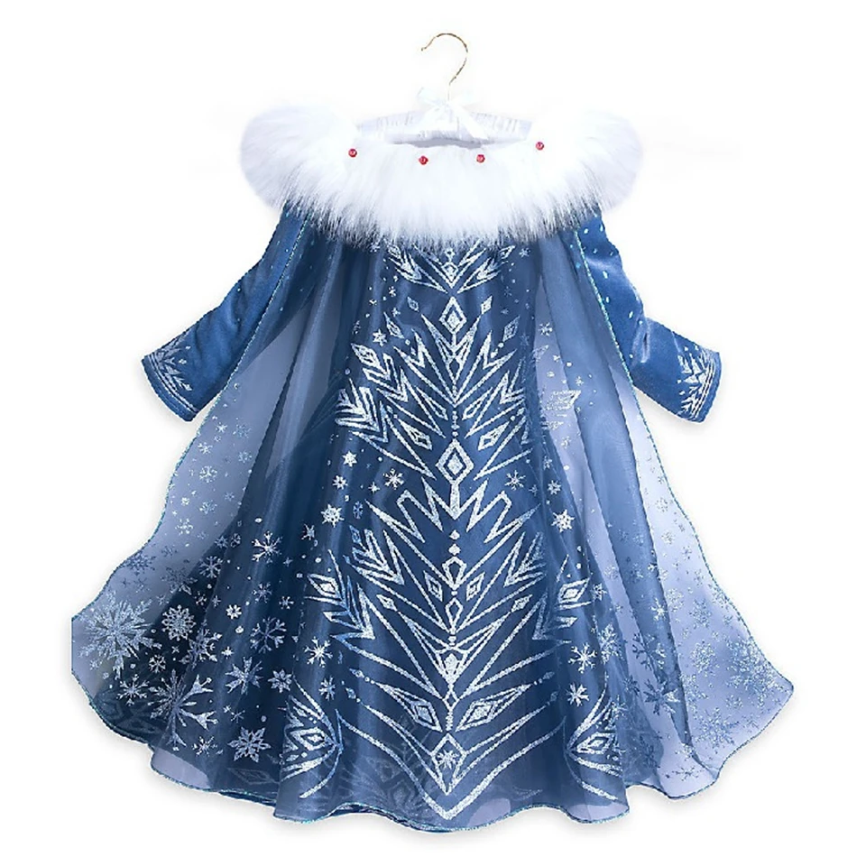 Halloween Velvet Snow Queen Elsa 2 Princess Dress for Girls Party Ball Gown Kids Christmas Carnival Cosplay Masquerade Costume