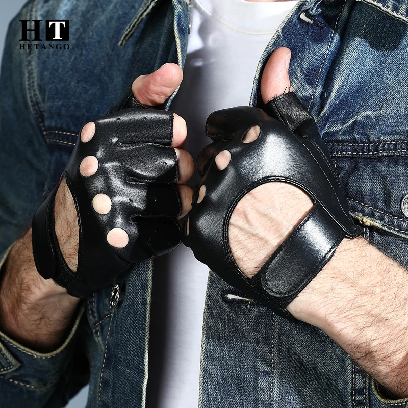 Guantes de cuero sin dedos para hombre, protectores transpirables para ciclismo, motocicleta, pistola de aire, guantes tácticos de piel de oveja,