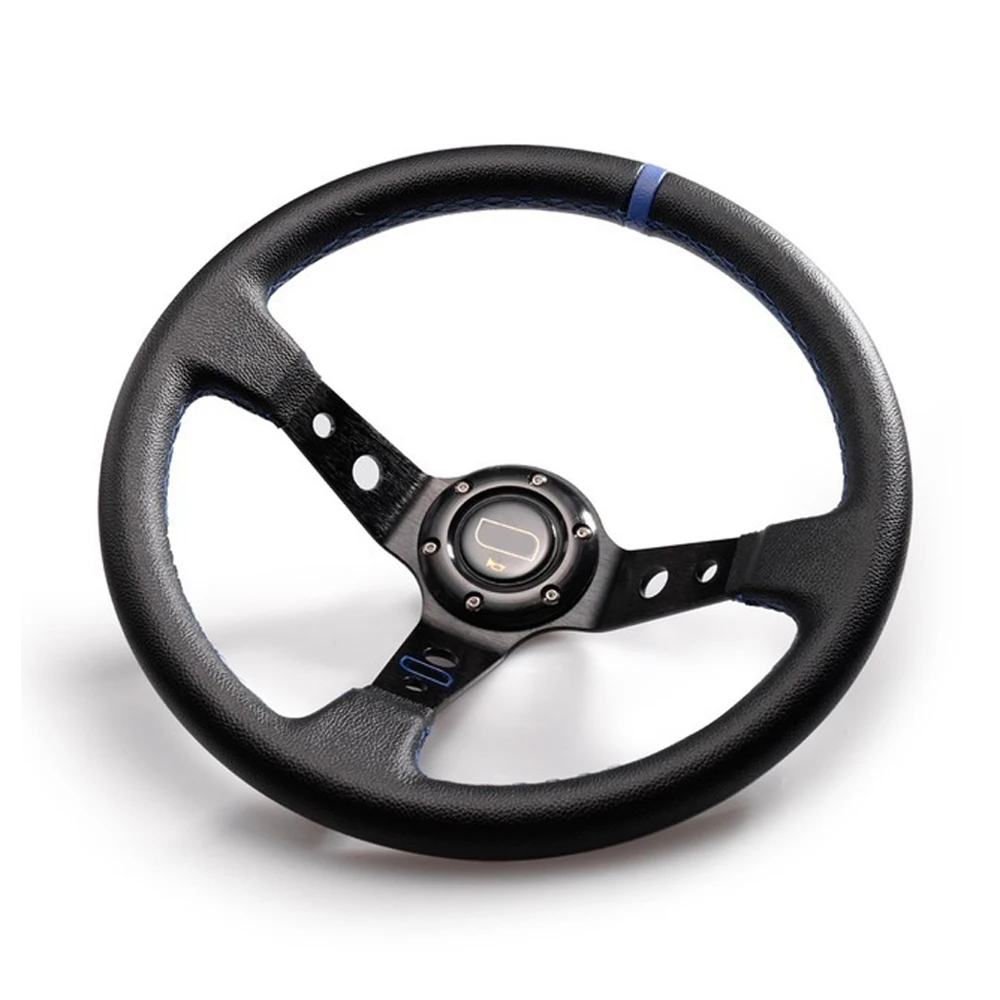 

Car Racing Steering Wheel 3 Colors 14inch 350mm Aluminum Bracket and PVC Leather Button Sport Steeing wheel with Logo