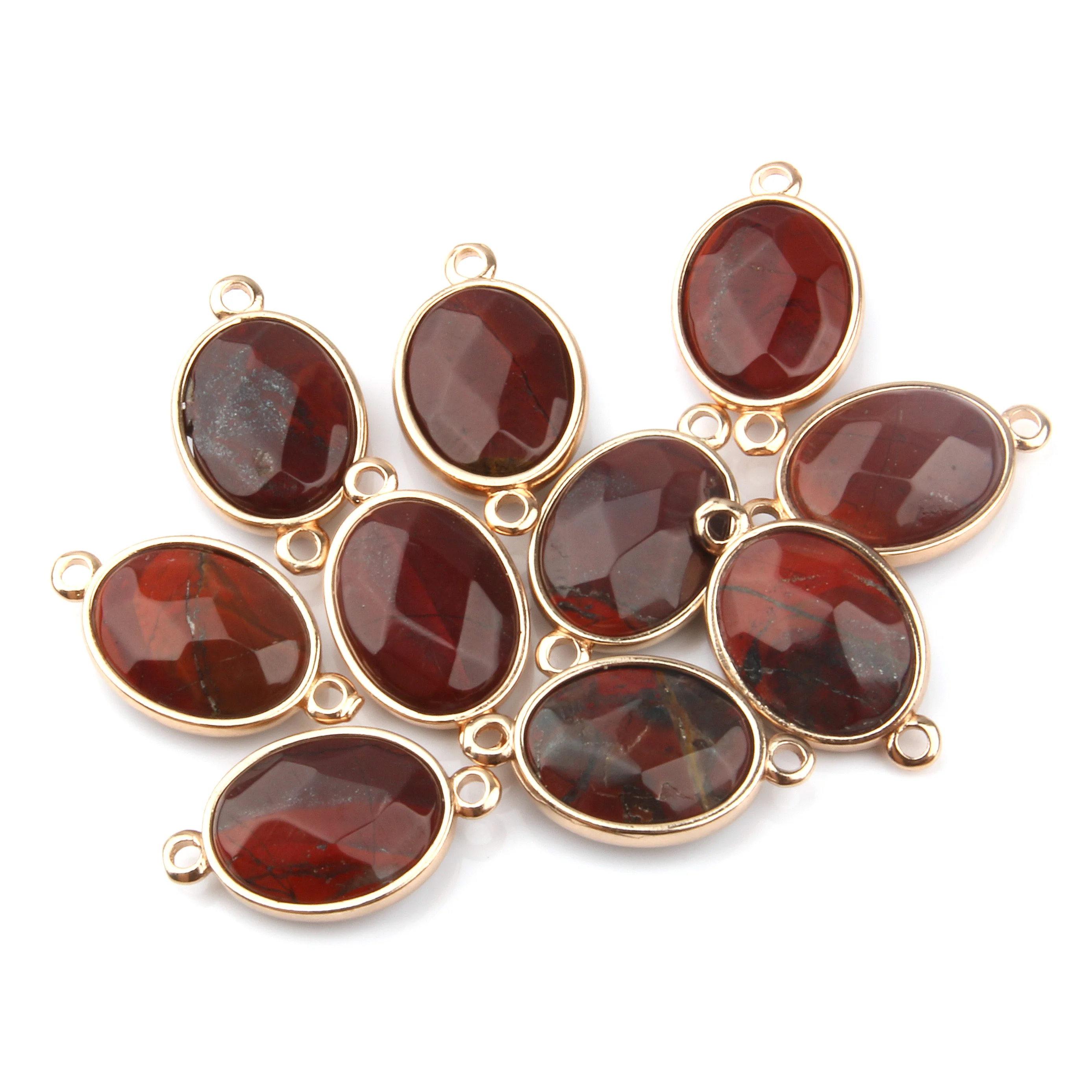 Natural Stone Elliptical Shape Quartz Crystal Pendant Agates Faceted Connector Charms For DIY Necklace Jewelry Making Gift 1Pcs