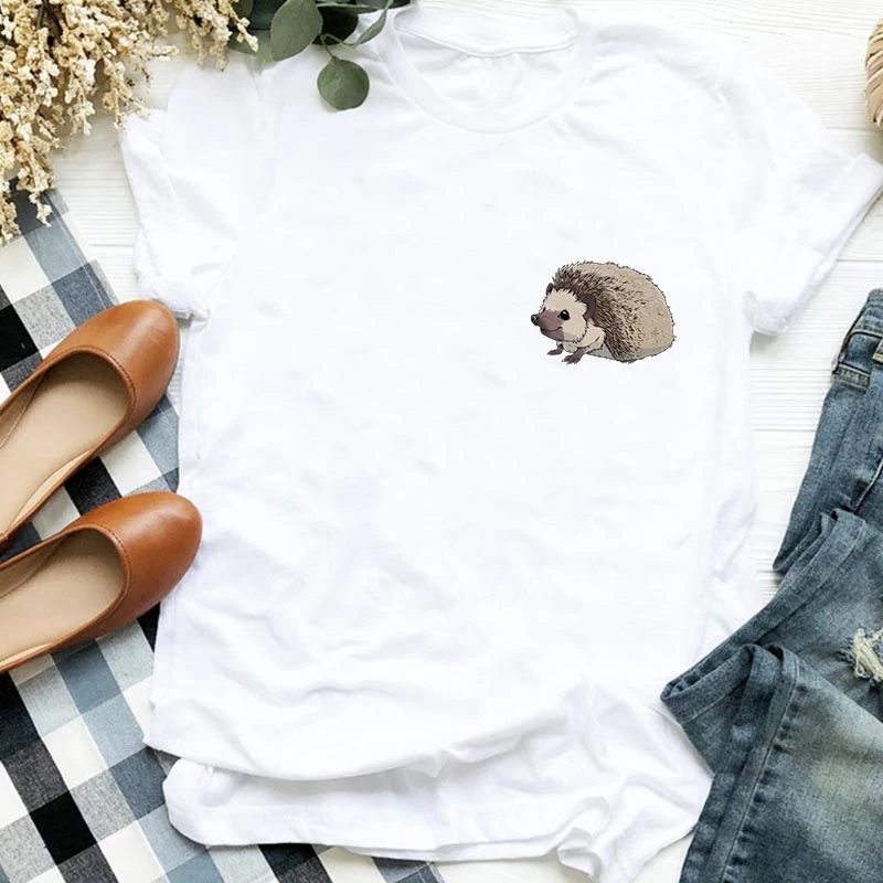 

New Summer T-shirt Kawaii Hedgehog Tshirt Female Cartoon Tshirt Women's T-shirt Ulzzang Harajuku T Shirt 90s Girls Tshirt 2021