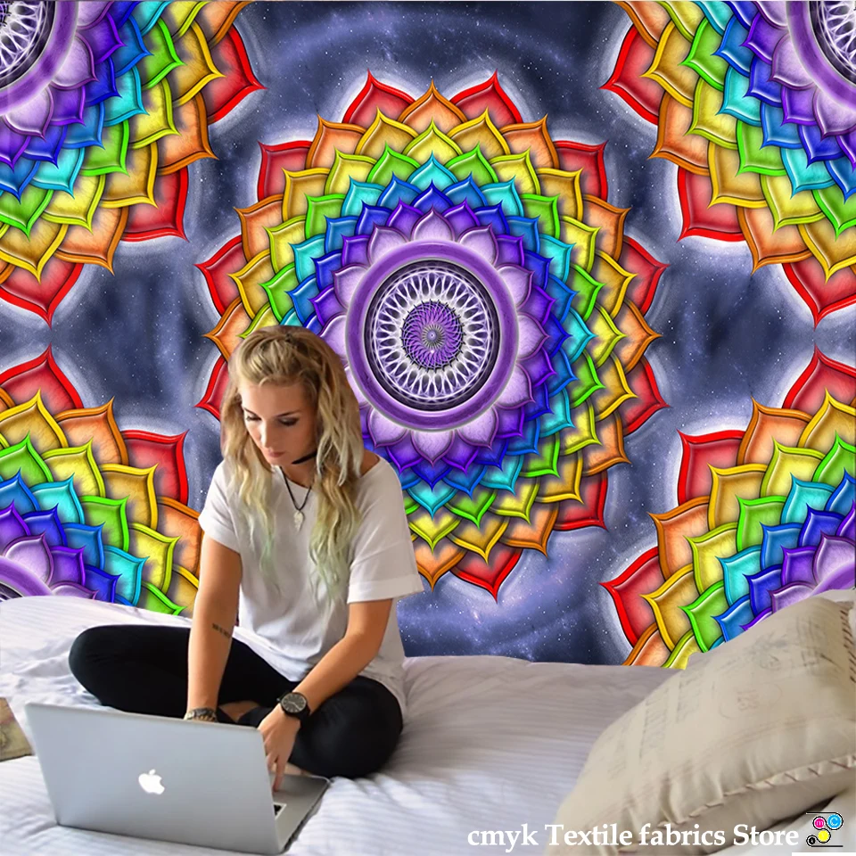Colorful Wall Hanging Tapestries Mandala Tapestry Hippie Chakra Tapestry Boho Decor Wall Cloth Yoga Mats Bohemian Fabric