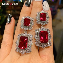 2022 New Arrival Ruby Gemstone Necklace Pendant Ring Earrings Women's Luxury Wedding Party Fine Jewelry Set Vintage Female Gift
