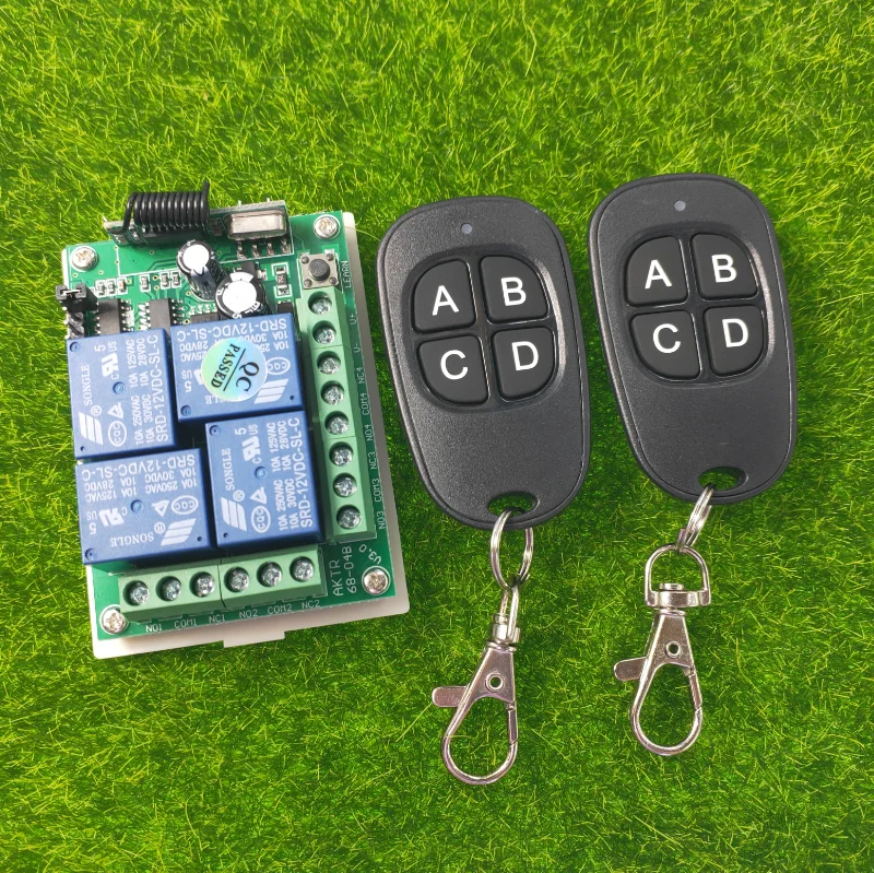 433mhz DC 12V 10A  4 channel  RF Wireless Remote Control  system  Receiver  Transmitter Motor/fan/street lamp power on and off