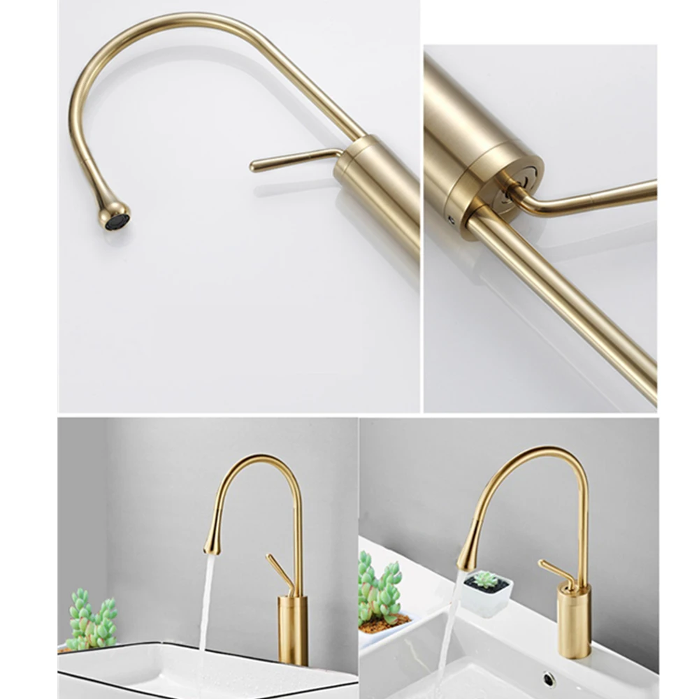 Grifos de lavabo dorado cepillado, mezclador de latón con rotación de 360 grados, para cocina, baño, negro, mezcladores de agua caliente y fría