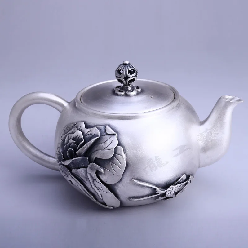 Teapot, stainless steel teapot, silver teapot, iron teapot, hot water teapot, teapot 280 ml water, tea bowl, kung fu tea set