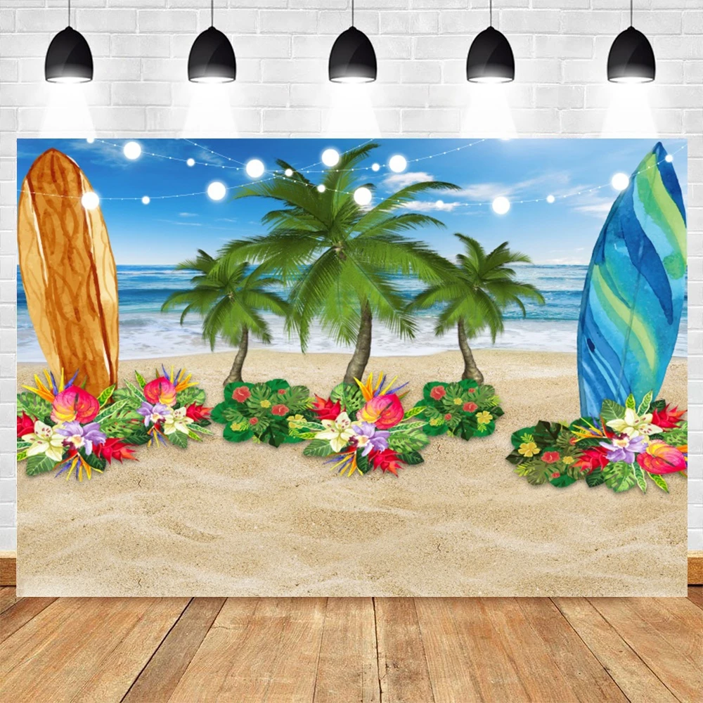 Tropical Beach Background Summer Luau Palm Leaves Ocean Island Seaside Scene Wedding Photography Backdrop Baby Birthday Party