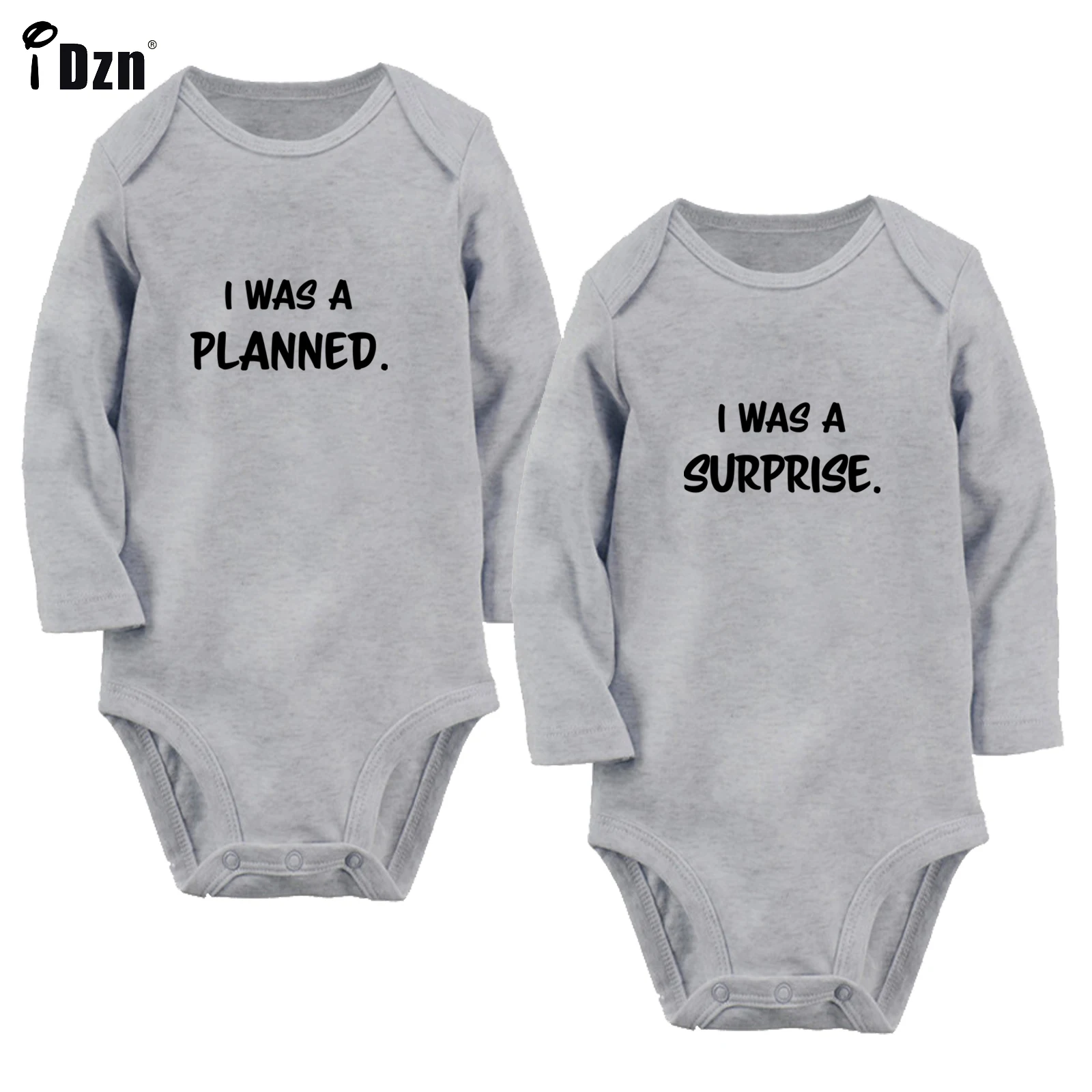 

New Funny Twins Baby Clothing I Was A Planned I Was A Surprise Printed Bodysuit Newborn Rompers Long Sleeve 100% Cotton Jumpsuit