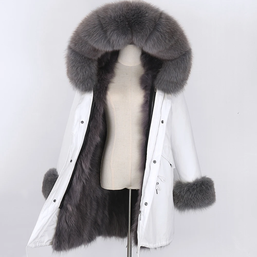 LaVelache2021 New Real Fur Coat White Waterproof Winter Jacket Women Long  Fox Fur Parkas Thick Warm Streetwear