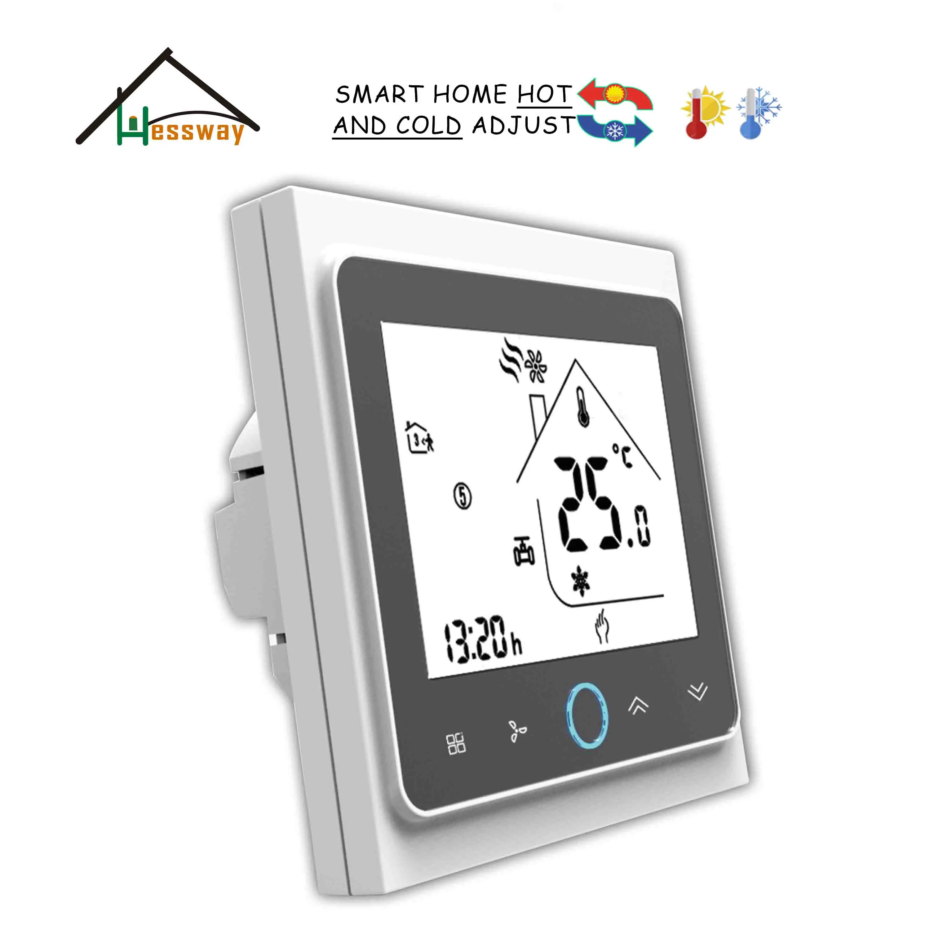 HESSWAY Touch Screen Digital FCU Thermostat for Air Conditioner 2p/4p-1Valve 2Valve