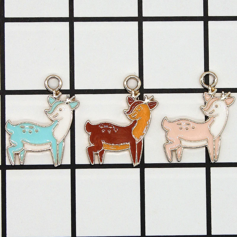 10pcs Cute Animal Series Sika deer Enamel Deer Charms Metal Floatings Fit Earrings DIY Pendants Jewelry Accessories XL917