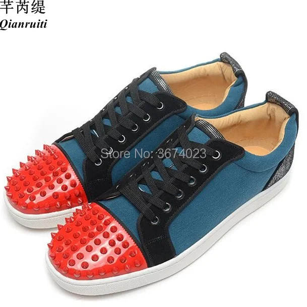 Qianruiti Casual Sneakers for Men Mixed Color Flats Spiked Sneakers Low Top Trainers Rubber Sole Casual Shoes Fashion Men