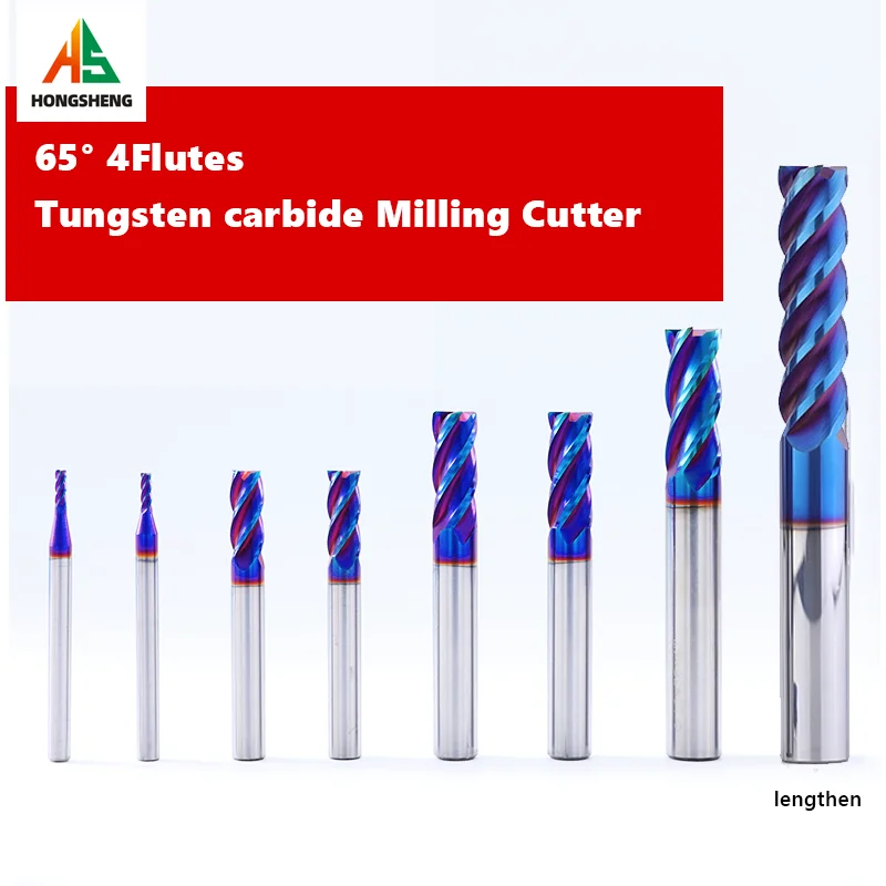 HRC65 CNC Carbide End Mills 4 Flute Tungsten Machine Cutter Tools Metal Steel Key Face Square Router Bit Carbide Milling Cutter