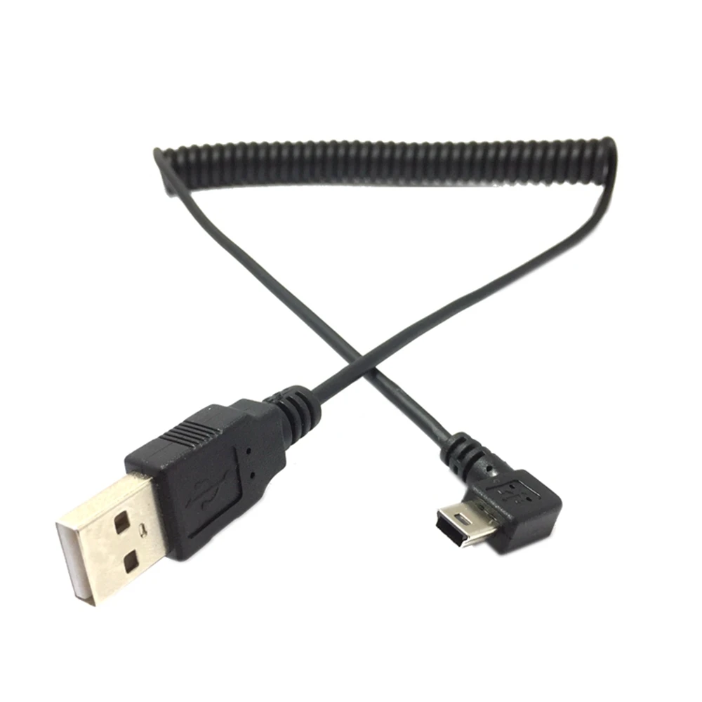 USB 2.0 male to Mini USB Right angled 90 degree Flexible Spring Retractable Charging data Cable for Car navigation GPS MP3/MP4