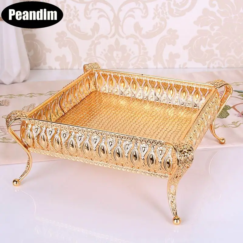 

PEANDIM Luxury European Tray Gold Hollow Plate Wedding centerpieces Nuts / Fruit / Cake Stand Holder Party Home Table Decoration