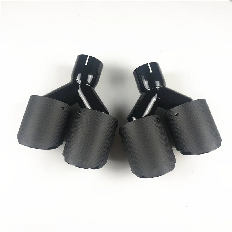 1 Pair Matte+Glossy Black Exhaust Pipe Muffler Tip Tailpipe Carbon Fiber Stainless Steel Nozzles Car Accessories