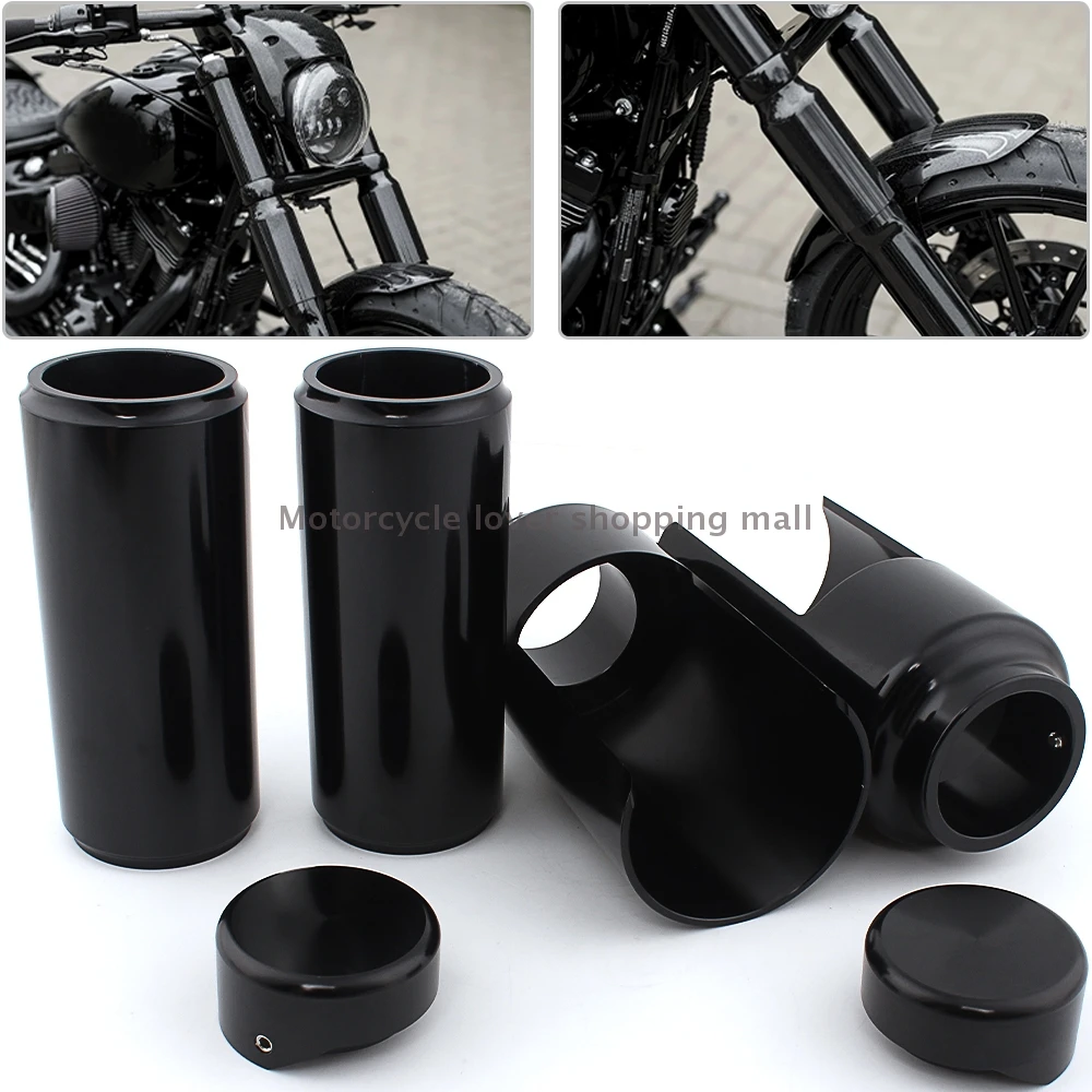 Motorcycle Black Full Front Fork Cover Tube Cap Kit Aluminum For Harley Softail Street Bob Low Rider Breakout FXBR 2018-2022