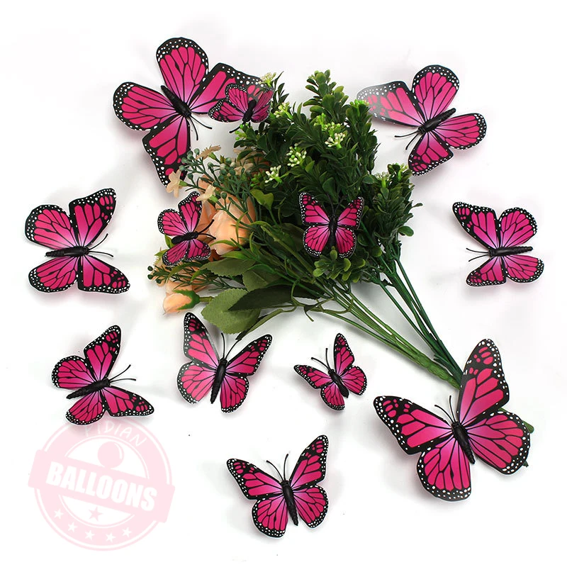 12pcs/set PVC Simulation Monarch Butterfly 3D Decoration Butterfly Wedding Festival Birthday Party Beautification Creative Decor