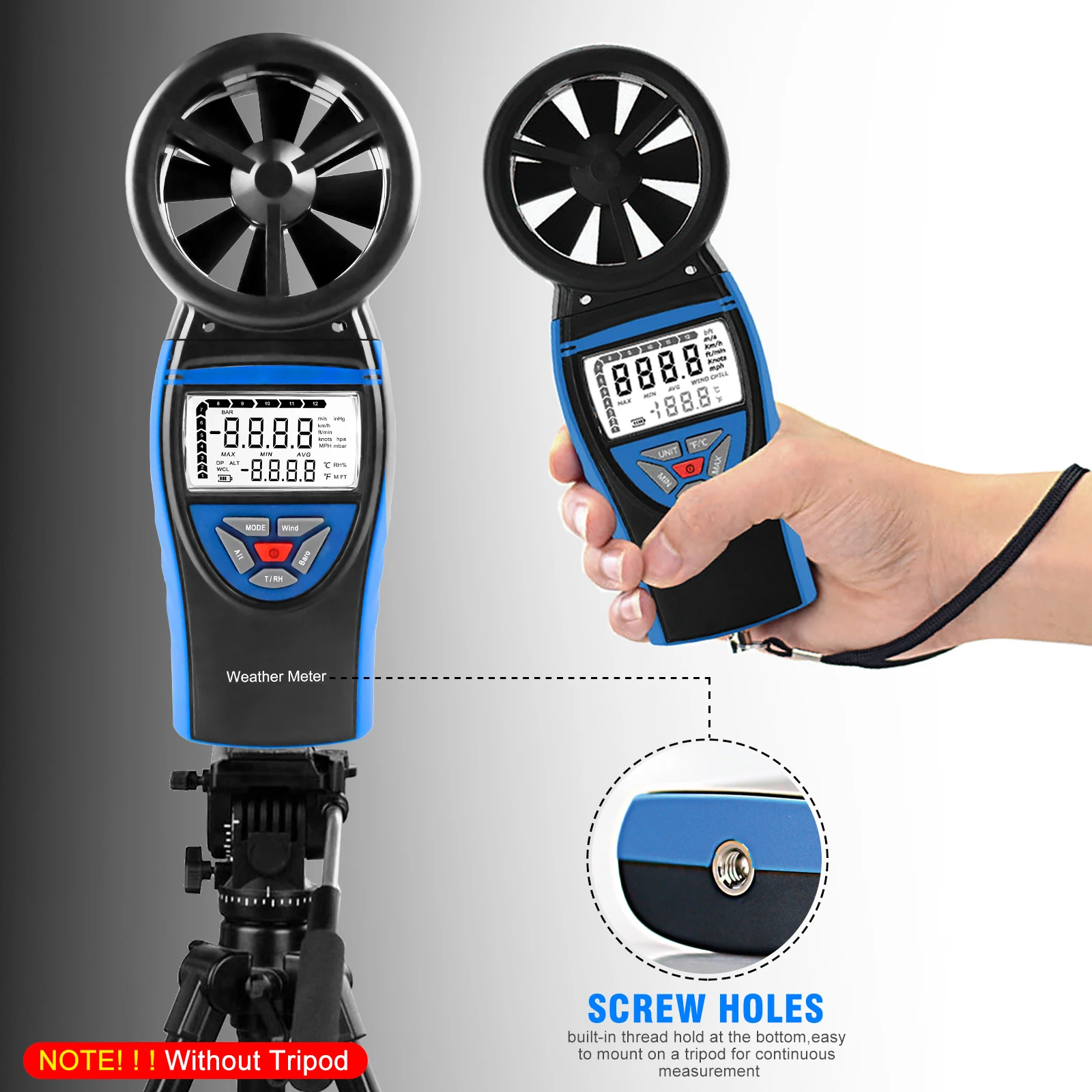 Digital Anemometer Wind Speed Gauge Meter Barometer Air Flow Velocity Measuring Altitude,Barometric Pressure for HVAC CFM Drone