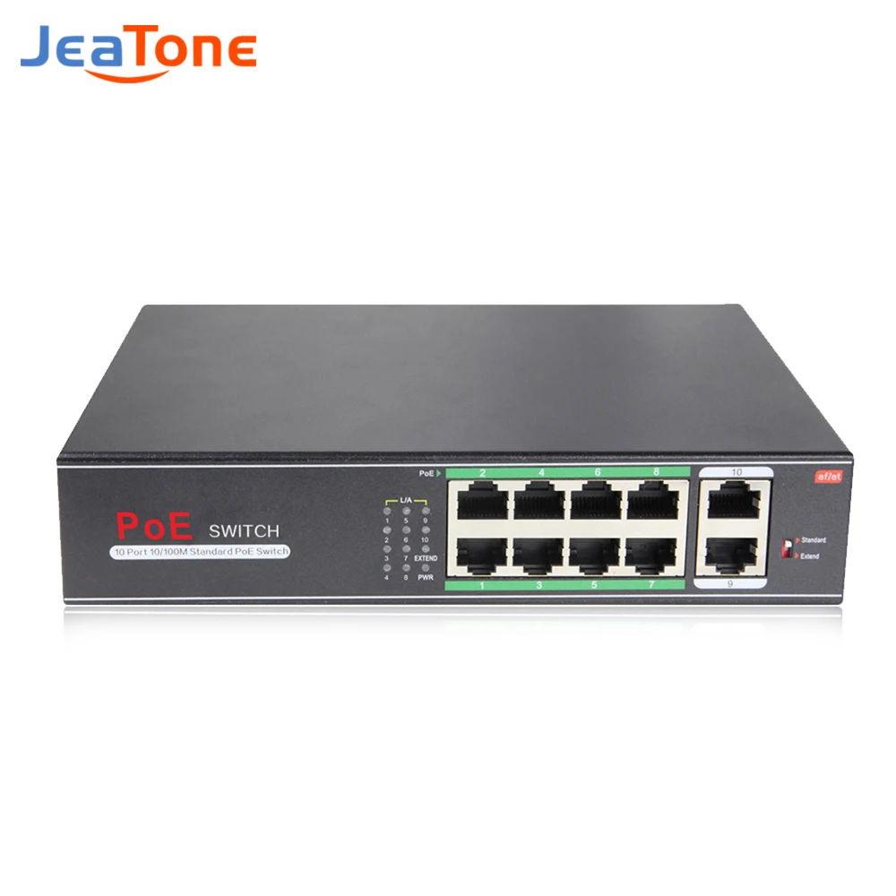 Jeatone PoE Switch 8Port Network Switch 48V 2+8 Ports Ethernet IEEE 802.3af/at For IP camera/Wireless AP/CCTV Camera 250m