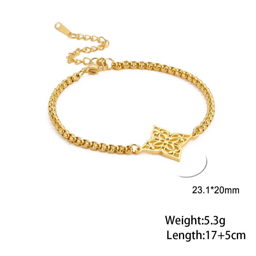 Skyريم خمر المرأة اليد أساور الفولاذ المقاوم للصدأ الذهب اللون هندسية انقطاع تخريمية زهرة صندوق سلسلة أساور بالجملة #6