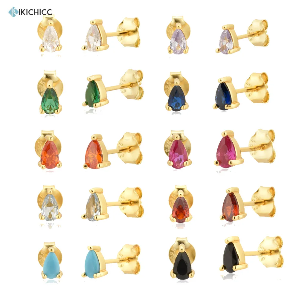 KIKICHICC 925 Sterling Silver Gold Ovals Stud Earring Pendiente Women Pendiente Small Ting Colorful Gemstone Jewelry For Gift