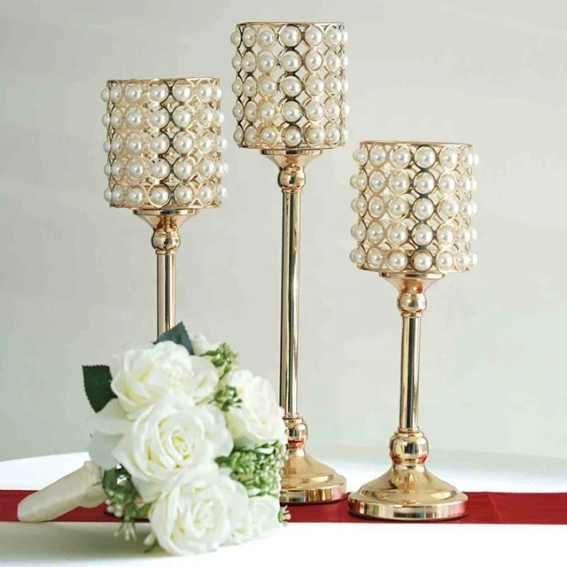 20pcs) Pearl Beaded Metallic Candle Votive Holder Wedding Table Chandelier Centerpieces yudao1713